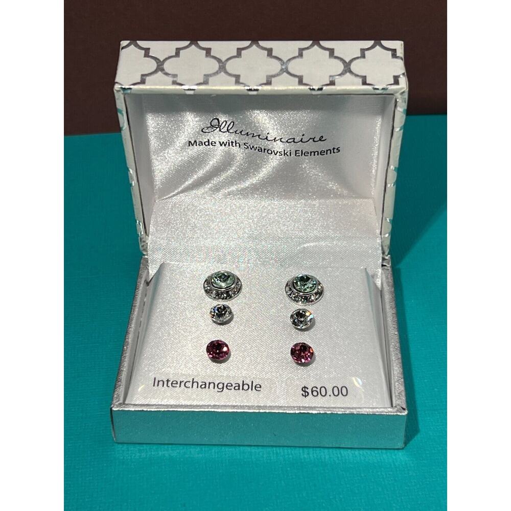 Swarovski Crystals Silver Plated Earrings 3 sets NWT Original Box